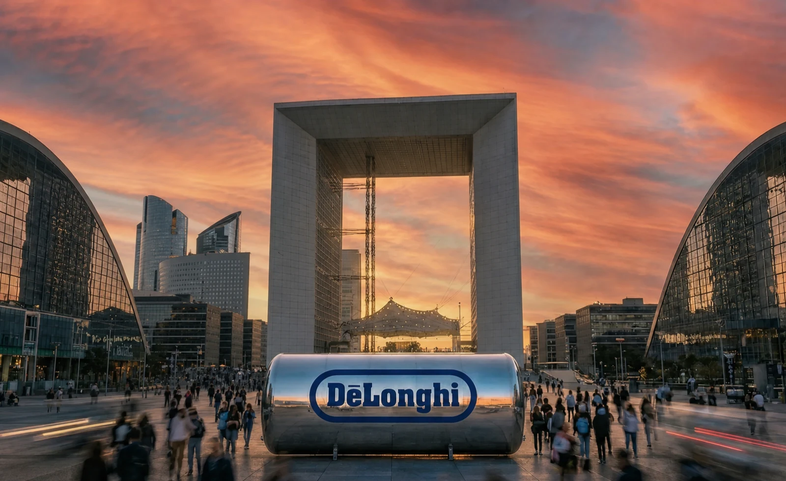 Installation événementielle Fadieze à La Défense au coucher du soleil